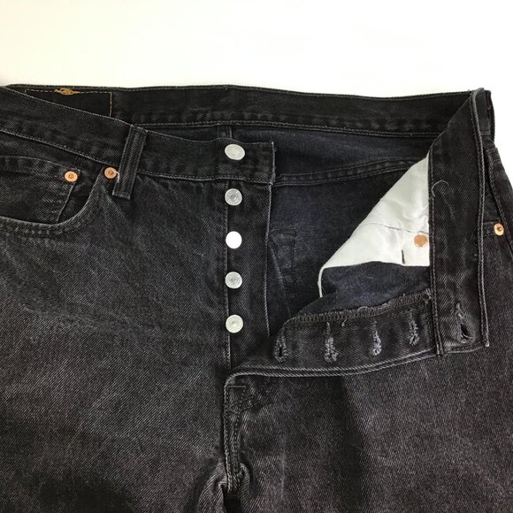 Vtg Levi Strauss 501 Jeans 34x30 Faded Black Button Fly Hi Rise Straight - Picture 4 of 8